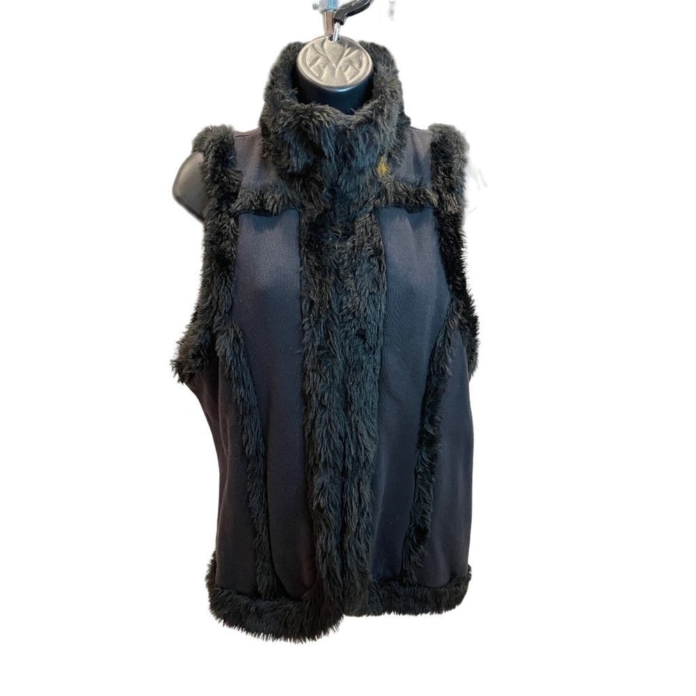 Style & Co Black Faux Fur Full Zip Vest Sz LP